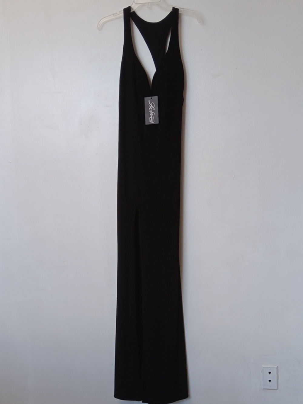 Striking La Femme Black Sleeveless Maxi Dress with Deep V